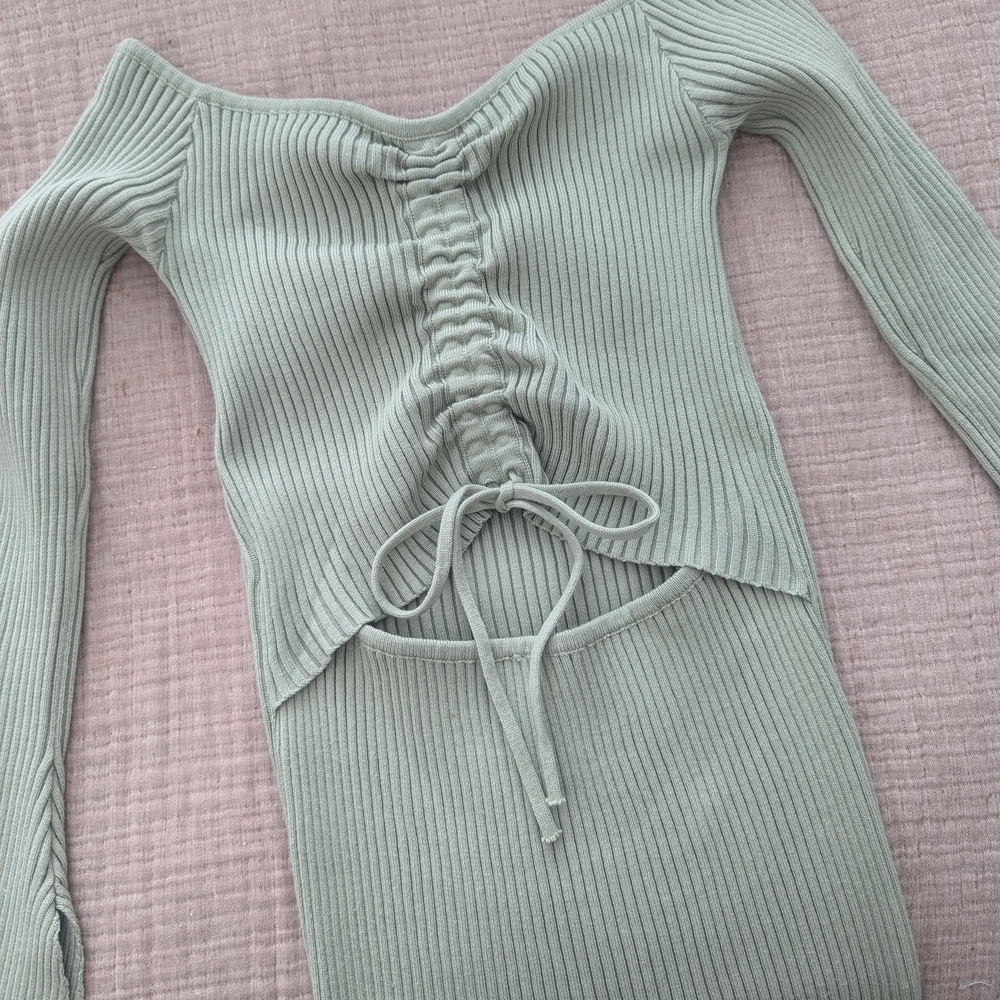 Sage Green Ribbed Knit Dress